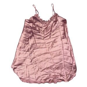 Vintage Dentelle Women Pink Satin Lace Babydoll Nightgown Medium